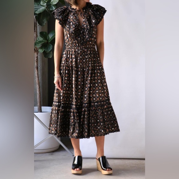 ULLA JOHNSON Yvette Floral Cotton Midi Dress Size 4 - Picture 7 of 17